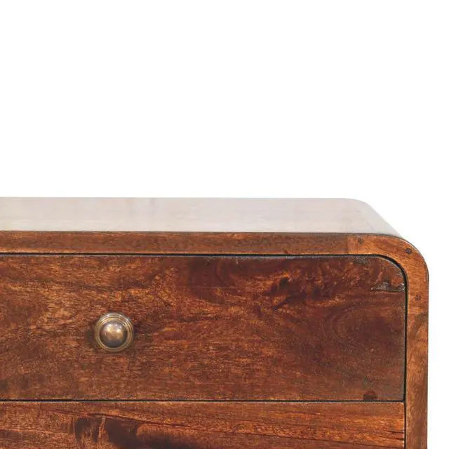 Alt view image 7 of 7 - Solid Wood Curved California Walnut Nightstand, 2-Drawers, Nordic Legs, Dark Brown