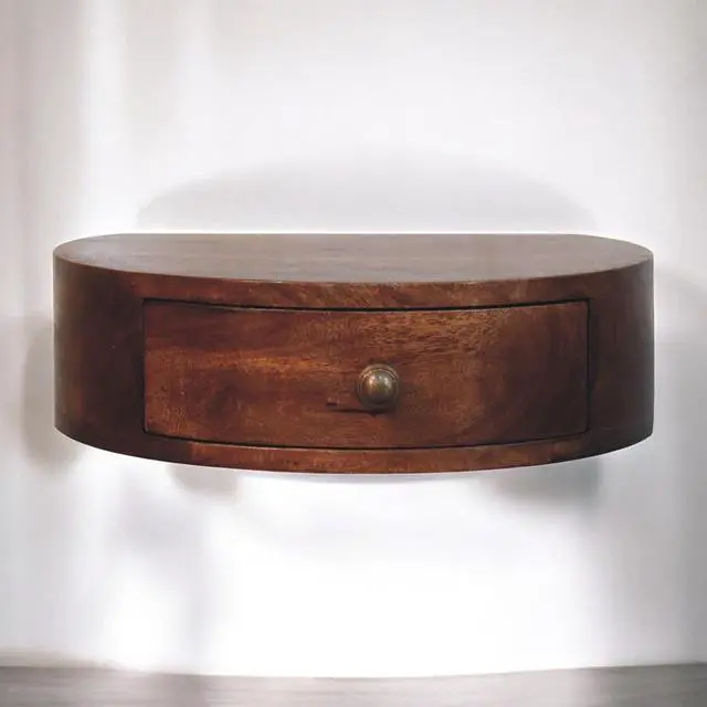 Alt view image 2 of 7 - Solid Wood Honey Caramel Wall-Mounted Rounded Bedside, 1-Drawer, Brown