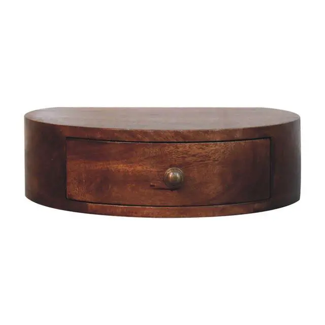 Alt view image 3 of 7 - Solid Wood Honey Caramel Wall-Mounted Rounded Bedside, 1-Drawer, Brown