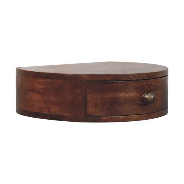 Alt view image 4 of 7 - Solid Wood Honey Caramel Wall-Mounted Rounded Bedside, 1-Drawer, Brown