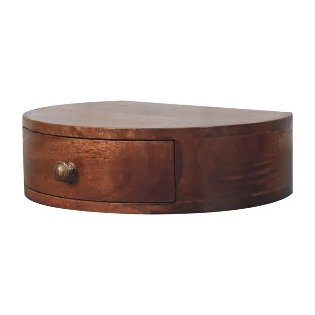 Alt view image 5 of 7 - Solid Wood Honey Caramel Wall-Mounted Rounded Bedside, 1-Drawer, Brown