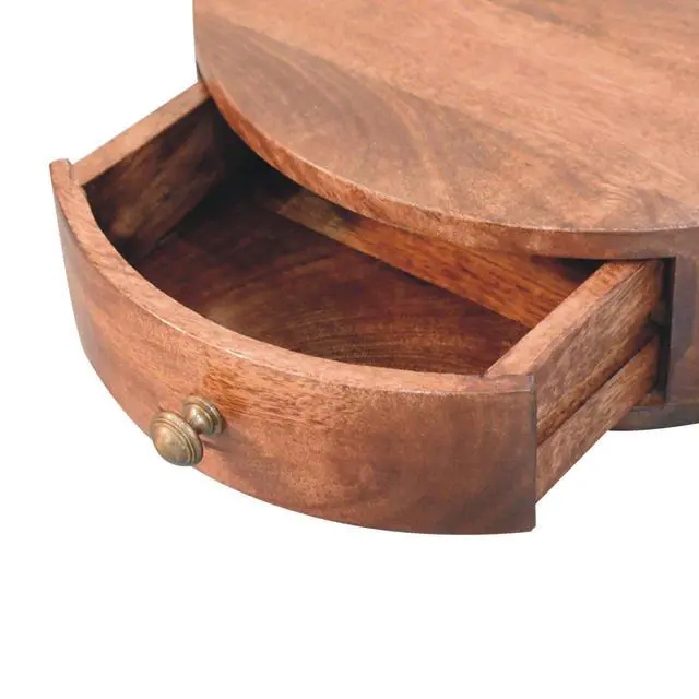 Alt view image 6 of 7 - Solid Wood Honey Caramel Wall-Mounted Rounded Bedside, 1-Drawer, Brown