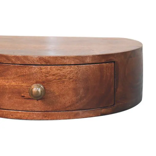 Alt view image 7 of 7 - Solid Wood Honey Caramel Wall-Mounted Rounded Bedside, 1-Drawer, Brown