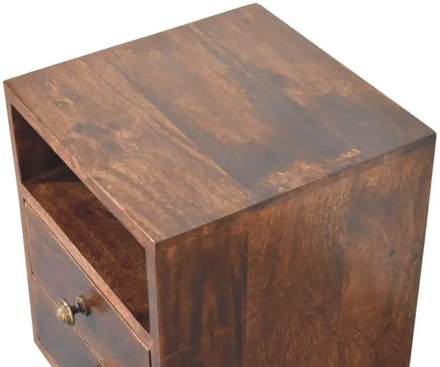 Alt view image 7 of 7 - Solid Wood Mini Classic California Walnut Bedside, 2-Drawers, 1 Open Shelf, Nordic Legs, Dark Brown