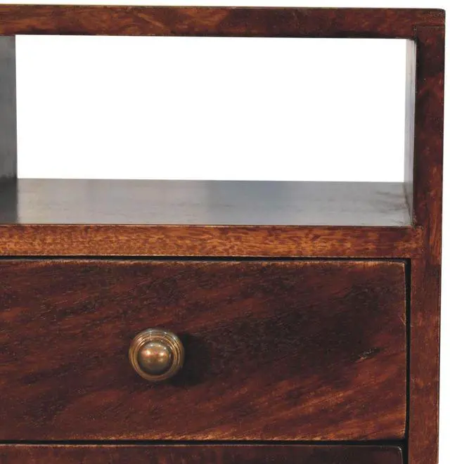 Alt view image 5 of 7 - Solid Wood Mini Classic California Walnut Bedside, 2-Drawers, 1 Open Shelf, Nordic Legs, Dark Brown