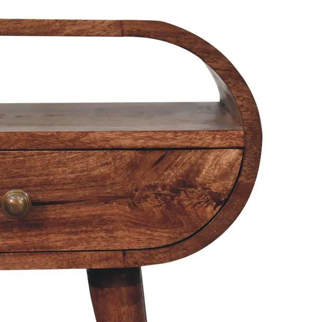 Alt view image 5 of 7 - Solid Wood Honey Caramel Circular Bedside With Open Slot, 1-Drawer, Nordic Legs, Dark Brown