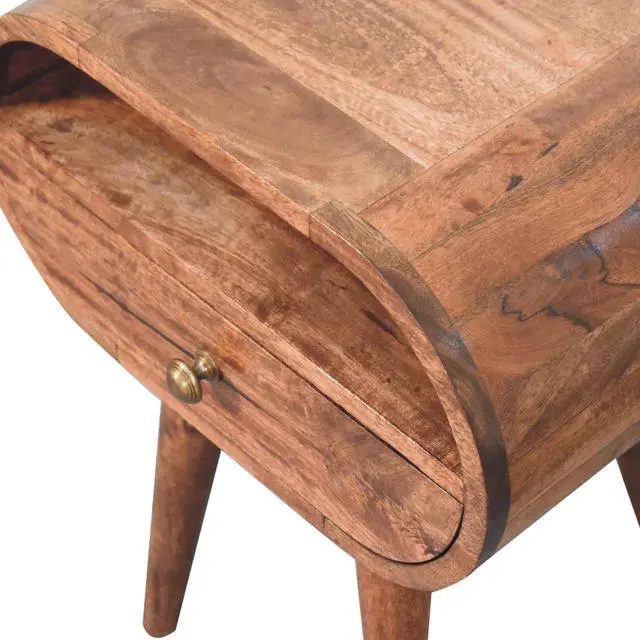 Alt view image 7 of 7 - Solid Wood Honey Caramel Circular Bedside With Open Slot, 1-Drawer, Nordic Legs, Dark Brown
