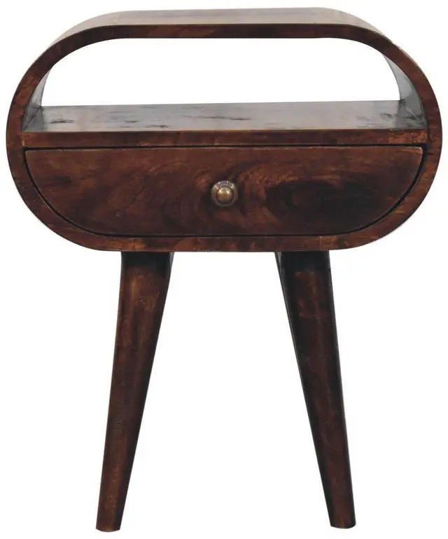 Alt view image 2 of 7 - Solid Wood California Walnut Circular Bedside With 1-Drawer, Open Slot, Nordic Legs, Dark Brown