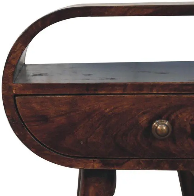 Alt view image 5 of 7 - Solid Wood California Walnut Circular Bedside With 1-Drawer, Open Slot, Nordic Legs, Dark Brown