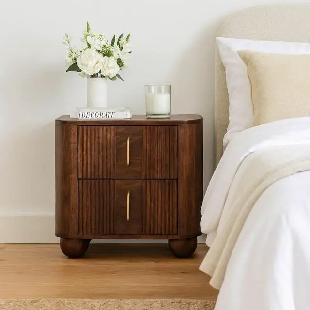 Main image of Solid Wood Marlowe Fluted Nightstand,Brown,2-Drawers
