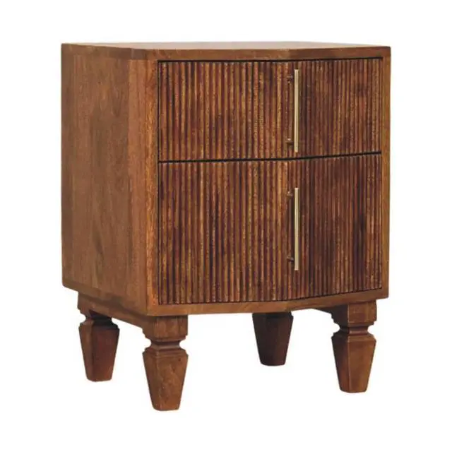 Alt view image 3 of 7 - Solid Wood Louvre Bedside Unit,Brown,2-Drawers