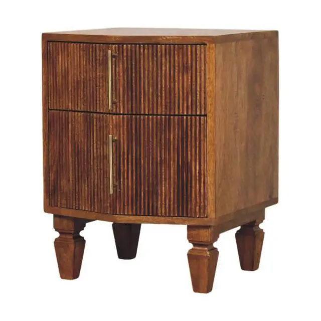 Alt view image 4 of 7 - Solid Wood Louvre Bedside Unit,Brown,2-Drawers