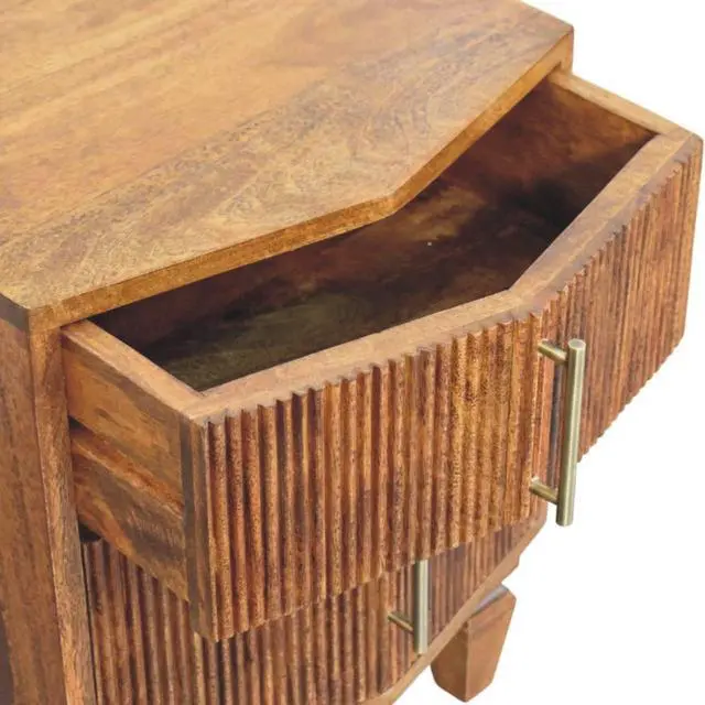 Alt view image 5 of 7 - Solid Wood Louvre Bedside Unit,Brown,2-Drawers