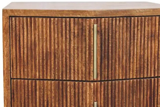Alt view image 7 of 7 - Solid Wood Louvre Bedside Unit,Brown,2-Drawers