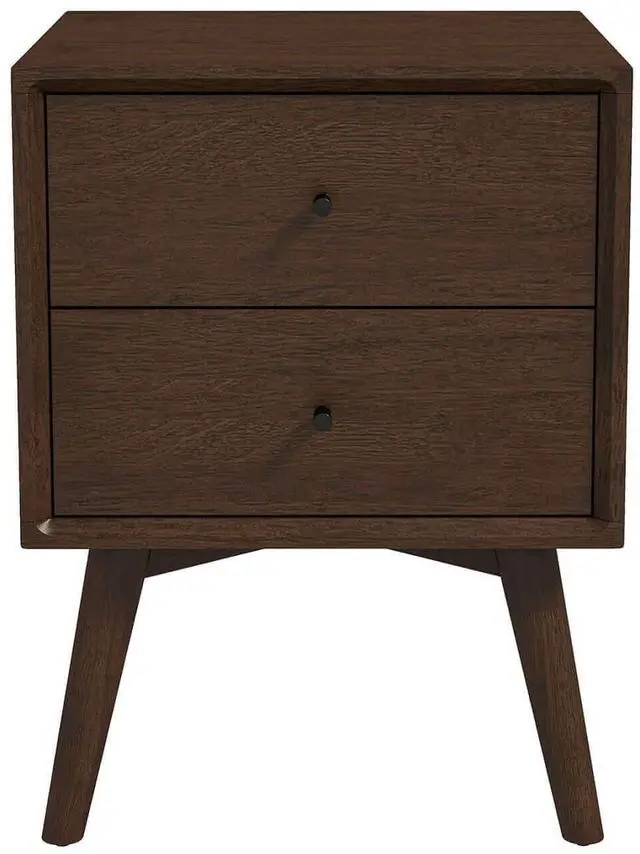 Main image of Mid-Century Modern Caroline Night Stand 2-Drawer Dark Brown Solid Wood 23.6"H X 17.7"W X 15.7"D For Bedroom, Closet, Dorm