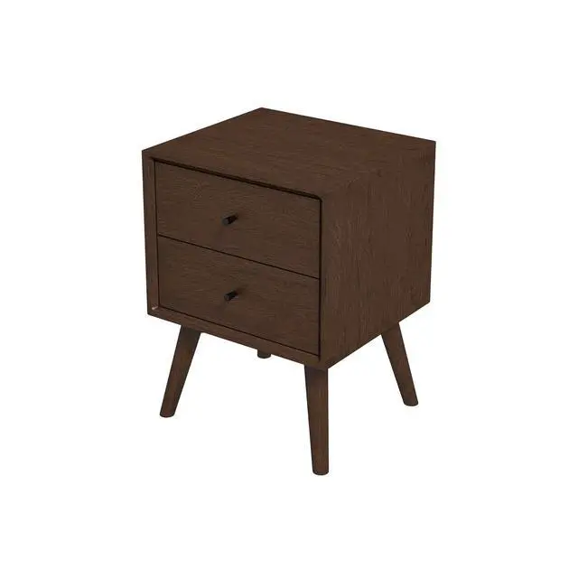 Alt view image 4 of 7 - Mid-Century Modern Caroline Night Stand 2-Drawer Dark Brown Solid Wood 23.6"H X 17.7"W X 15.7"D For Bedroom, Closet, Dorm
