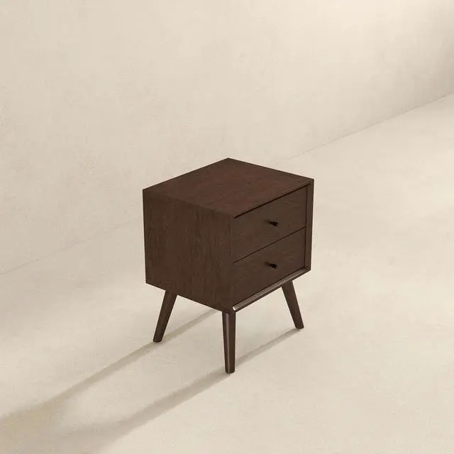 Alt view image 7 of 7 - Mid-Century Modern Caroline Night Stand 2-Drawer Dark Brown Solid Wood 23.6"H X 17.7"W X 15.7"D For Bedroom, Closet, Dorm