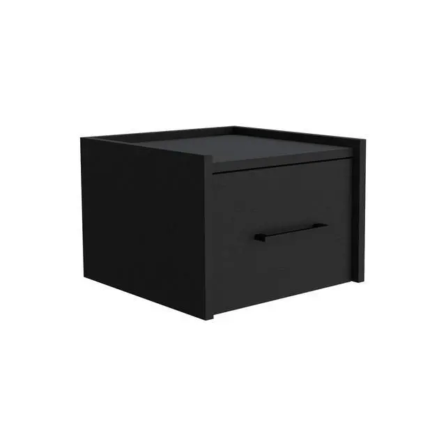 Alt view image 2 of 5 - Boa Floating Nightstand , End Table, Side Table Wall-Mounted Single Drawer Design With Handle- Black - Bedroom