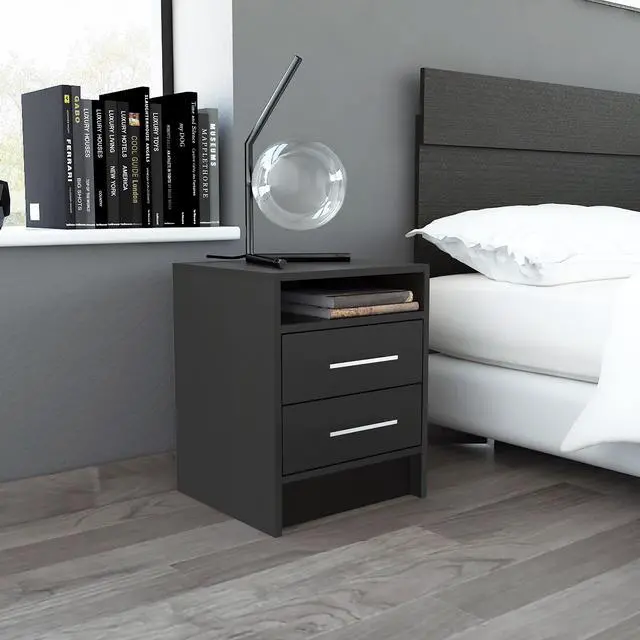 Main image of Eter Nightstand , End Table, Side Table Superior Top, Two Drawers -Black