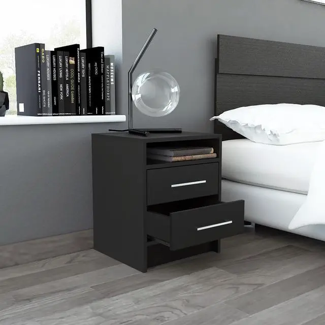 Alt view image 4 of 7 - Eter Nightstand , End Table, Side Table Superior Top, Two Drawers -Black