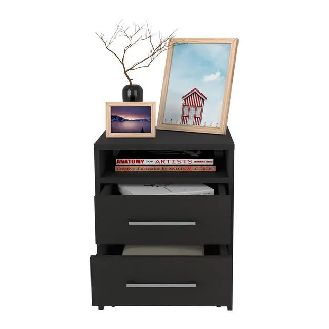 Alt view image 5 of 7 - Eter Nightstand , End Table, Side Table Superior Top, Two Drawers -Black