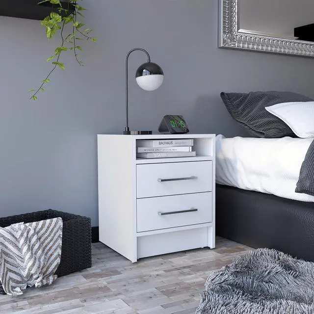 Main image of Eter Nightstand , End Table, Side Table Superior Top, Two Drawers -White