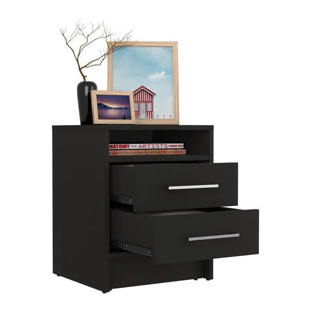 Alt view image 7 of 7 - Eter Nightstand , End Table, Side Table Superior Top, Two Drawers -Black