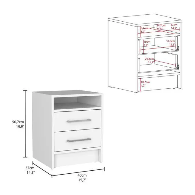 Alt view image 3 of 7 - Eter Nightstand , End Table, Side Table Superior Top, Two Drawers -White