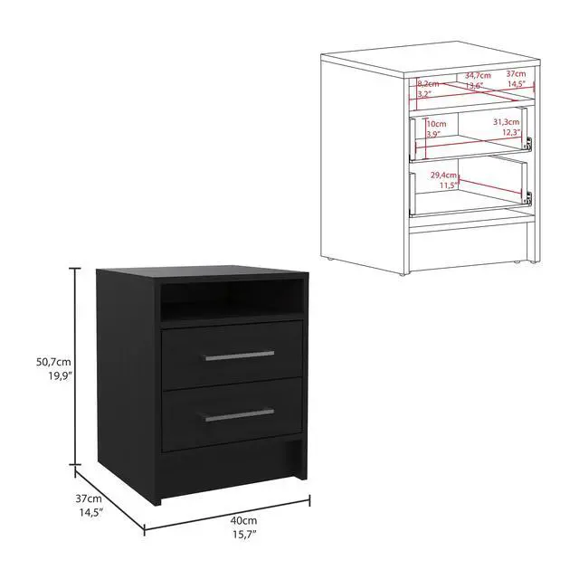 Alt view image 3 of 7 - Eter Nightstand , End Table, Side Table Superior Top, Two Drawers -Black