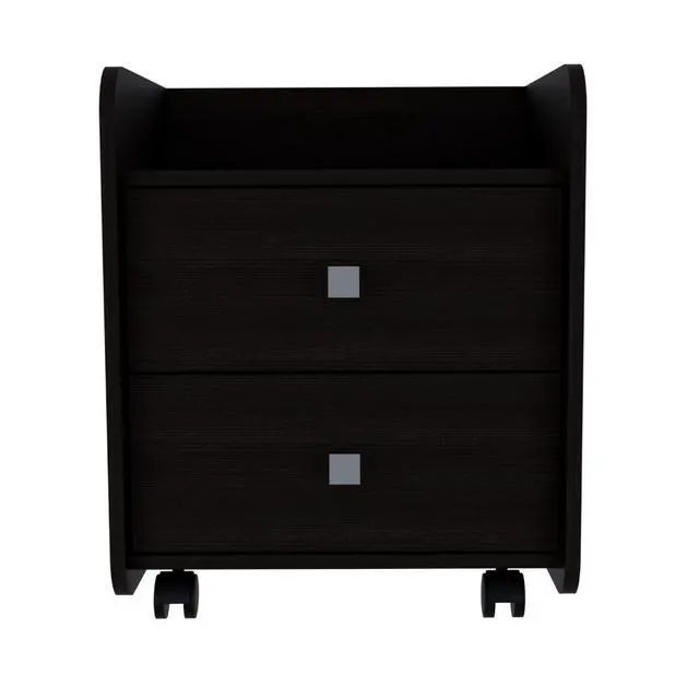 Alt view image 3 of 5 - Aura Nightstand , End Table, Side Table Metal Handle, Two Drawers, Superior Top -Black