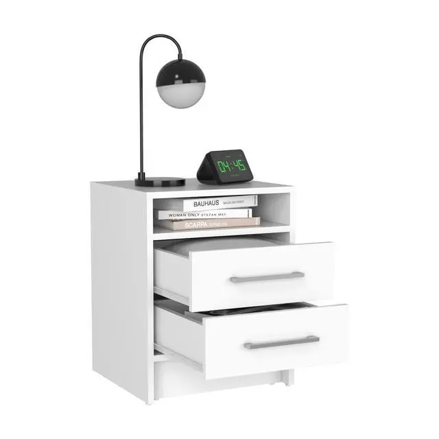 Alt view image 7 of 7 - Eter Nightstand , End Table, Side Table Superior Top, Two Drawers -White