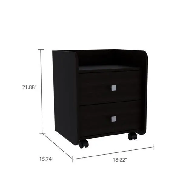 Alt view image 5 of 5 - Aura Nightstand , End Table, Side Table Metal Handle, Two Drawers, Superior Top -Black
