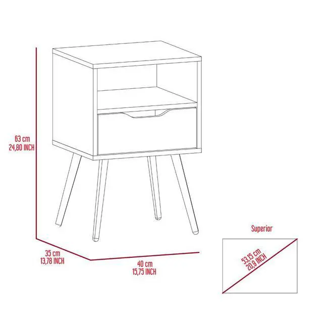 Alt view image 4 of 7 - Otom Nightstand , Superior Top, One Open Shelf, One Drawer, Four Legs -Smokey Oak / White