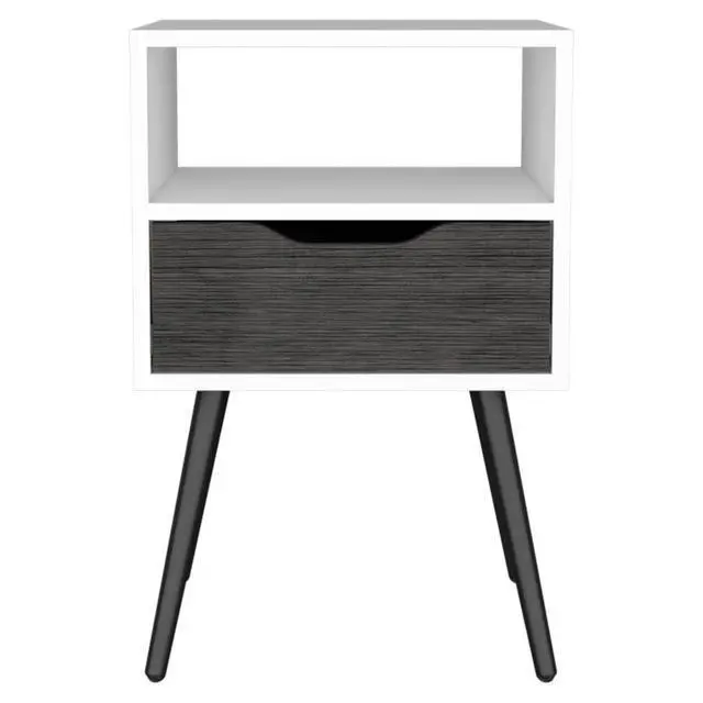 Alt view image 6 of 7 - Otom Nightstand , Superior Top, One Open Shelf, One Drawer, Four Legs -Smokey Oak / White