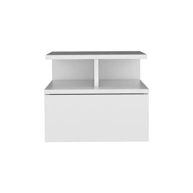 Alt view image 2 of 7 - Adele Floating Nightstand , End Table, Side Table Drawer, Open Top Shelves -White
