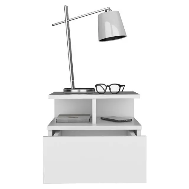 Alt view image 5 of 7 - Adele Floating Nightstand , End Table, Side Table Drawer, Open Top Shelves -White