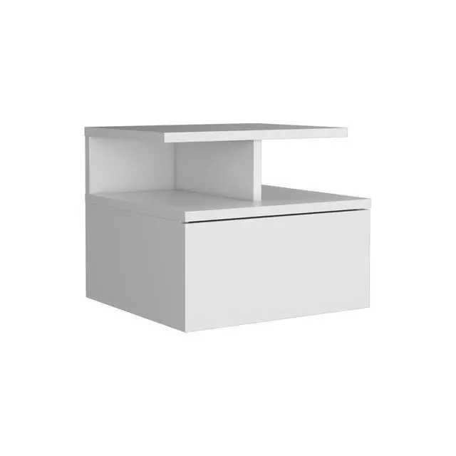 Alt view image 6 of 7 - Adele Floating Nightstand , End Table, Side Table Drawer, Open Top Shelves -White