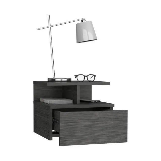 Alt view image 7 of 7 - Adele Floating Nightstand With Drawer And Open Storage Shelves