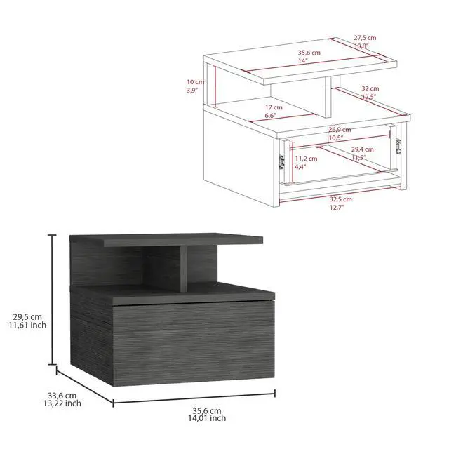 Alt view image 3 of 7 - Adele Floating Nightstand With Drawer And Open Storage Shelves