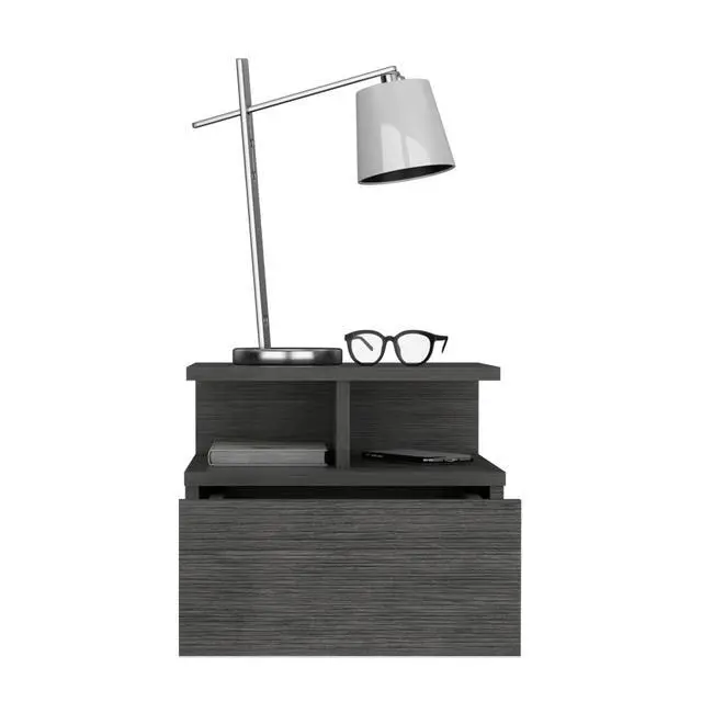 Alt view image 5 of 7 - Adele Floating Nightstand With Drawer And Open Storage Shelves