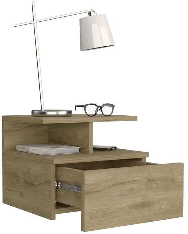 Alt view image 7 of 7 - Adele Floating Nightstand With Drawer And Open Storage Shelves