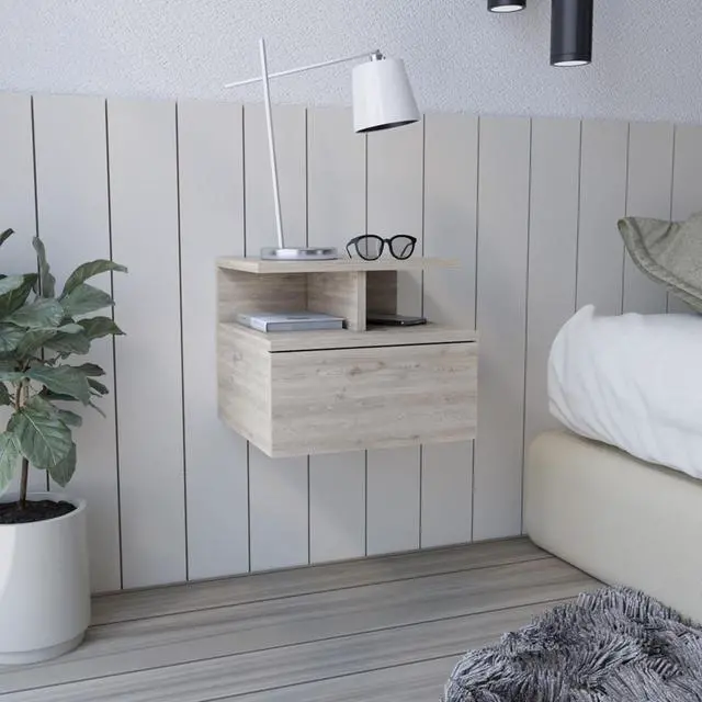 Main image of Adele Floating Nightstand With Drawer And Open Storage Shelves