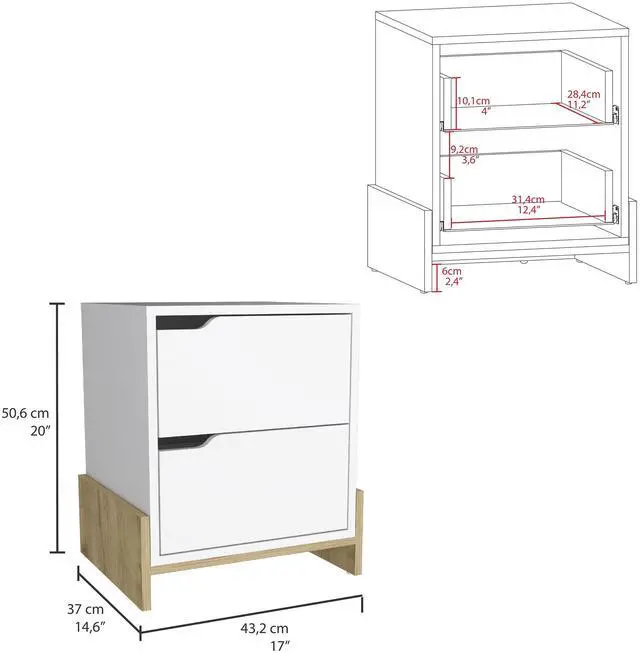 Alt view image 3 of 7 - Luss Nightstand, Bedside Table With 2-Drawers
