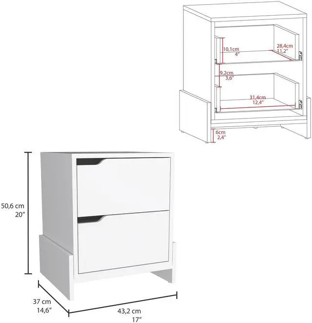Alt view image 3 of 7 - Luss Nightstand, Bedside Table With 2-Drawers