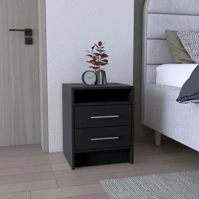 Main image of Greter 24" Two-Drawer Night Stand With Open Shelf Black