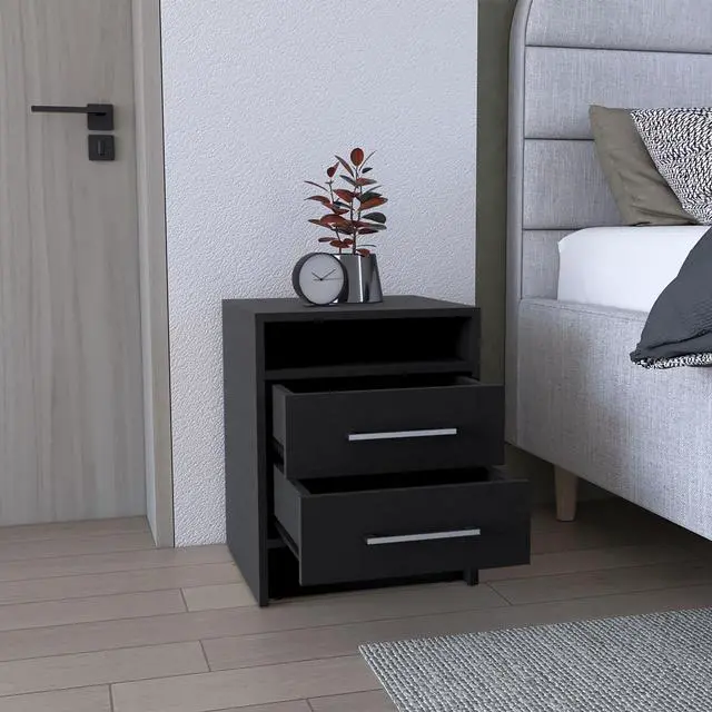 Alt view image 3 of 5 - Greter 24" Two-Drawer Night Stand With Open Shelf Black