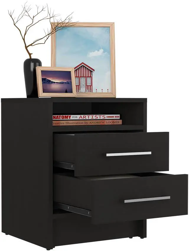 Alt view image 5 of 5 - Greter 24" Two-Drawer Night Stand With Open Shelf Black