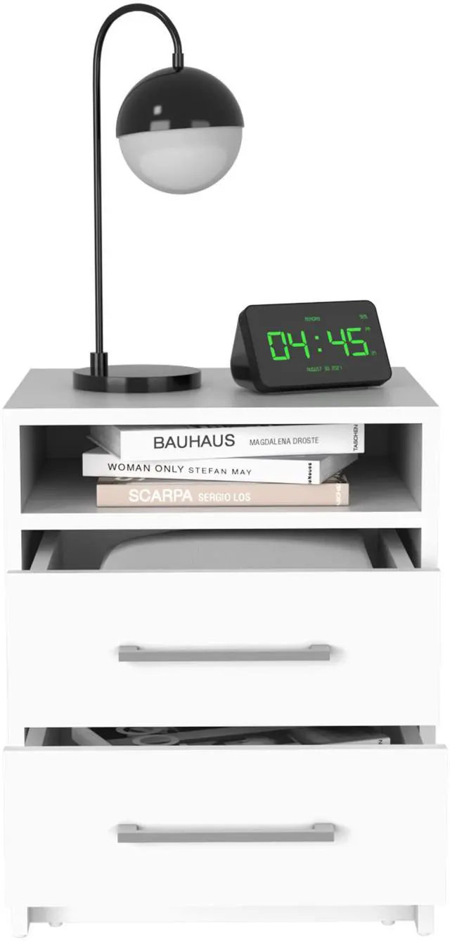 Alt view image 4 of 6 - Greter 24" Two-Drawer Night Stand With Open Shelf White