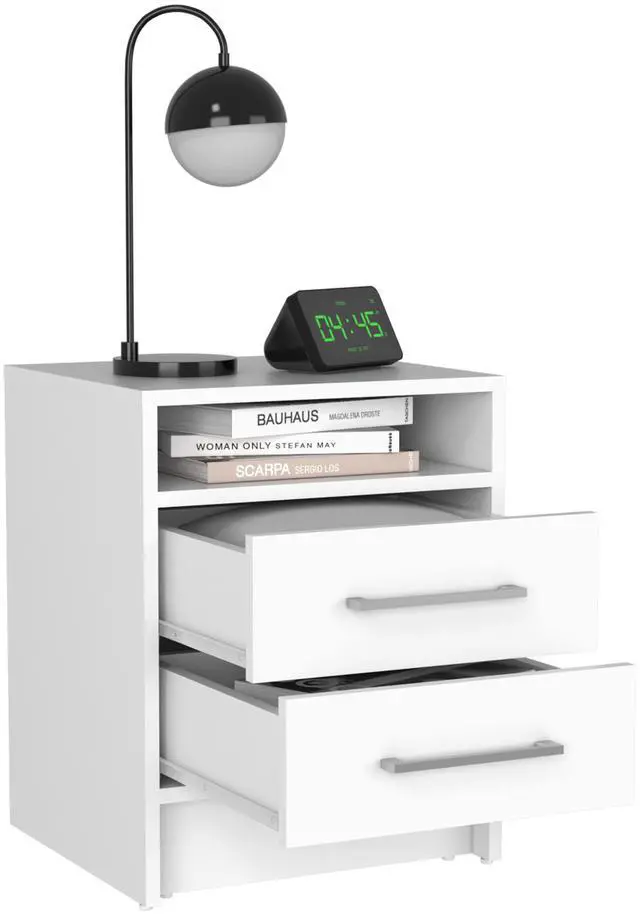 Alt view image 5 of 6 - Greter 24" Two-Drawer Night Stand With Open Shelf White