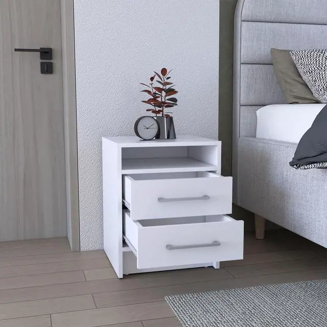 Alt view image 6 of 6 - Greter 24" Two-Drawer Night Stand With Open Shelf White